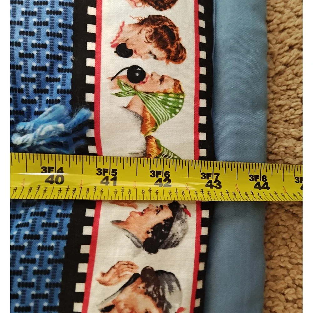Norman Rockwell Tied Quilt wall hanging 51x43 Blue The Gossip Americana Folk Art
